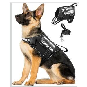 Black Tactical Service Dog Harness Large Dog 10 Patches Reflective Adjustable
